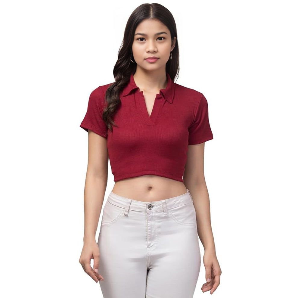 Women's Cotton Lycra Crop Tank Top | Collar Neck Top