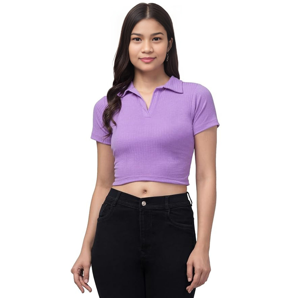 Women's Cotton Lycra Crop Tank Top | Collar Neck Top