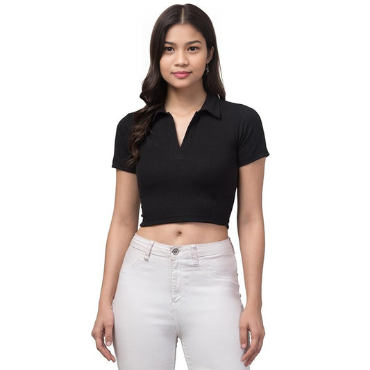 Women's Cotton Lycra Crop Tank Top | Collar Neck Top