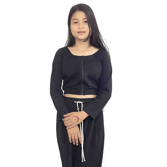 Black Full Sleeves Crop Top