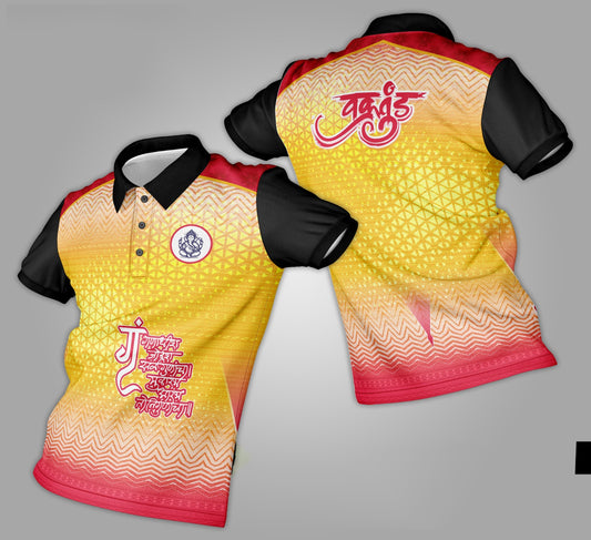 Ganpati Printed Fabric Collar T-Shirt 010