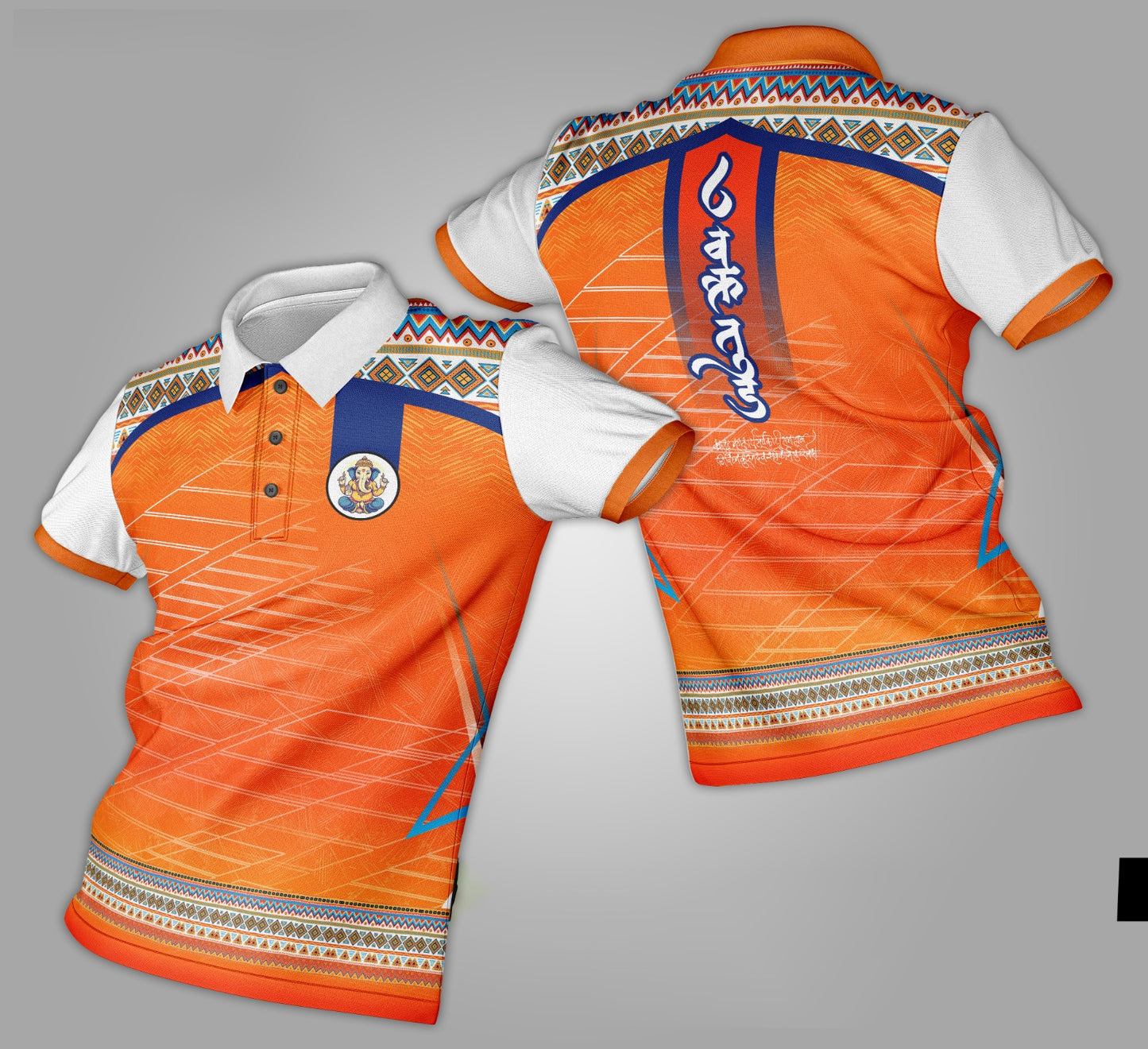 Ganpati Printed Fabric Collar T-Shirt 012