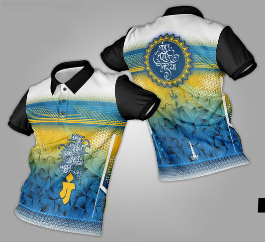 Ganpati Printed Fabric Collar T-Shirt 040