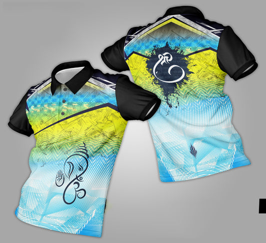 Ganpati Printed Fabric Collar T-Shirt 066