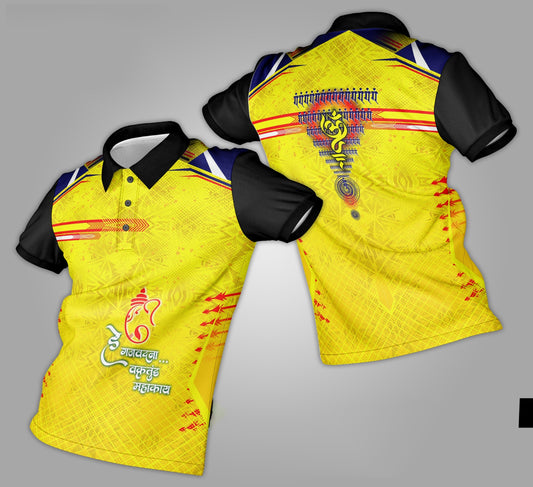 Ganpati Printed Fabric Collar T-Shirt 076