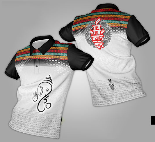 Ganpati Printed Fabric Collar T-Shirt 085
