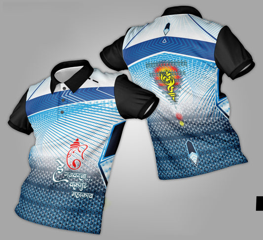 Ganpati Printed Fabric Collar T-Shirt 092