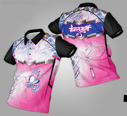 Ganpati Printed Fabric Collar T-Shirt 093