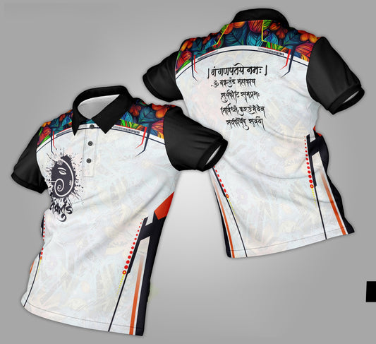 Ganpati Printed Fabric Collar T-Shirt 094