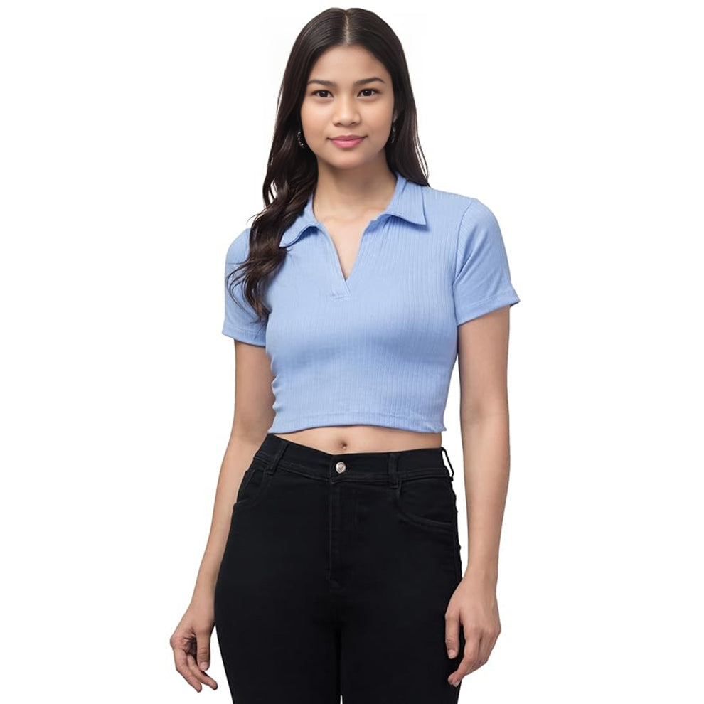 Women's Cotton Lycra Crop Tank Top | Collar Neck Top